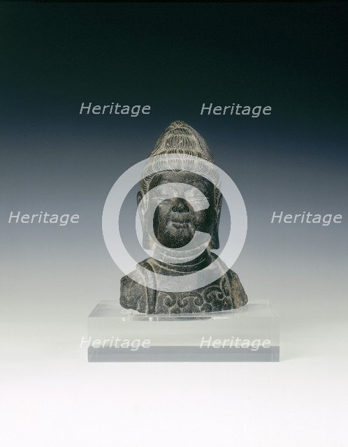 Black marble head of a Bodhisattva, China, 757-906 AD. Artist: Unknown