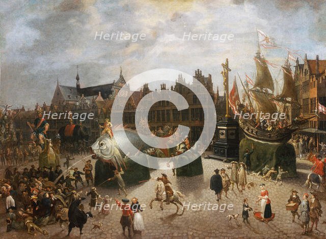 Carnival floats on the Meir in Antwerp, 1670. Creator: Bie, Erasmus de (1629-1675).