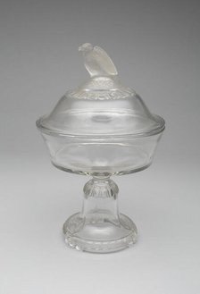 Old Abe/Frosted Eagle pattern covered compote on pedestal, 1880/90. Creator: Crystal Glass Company.