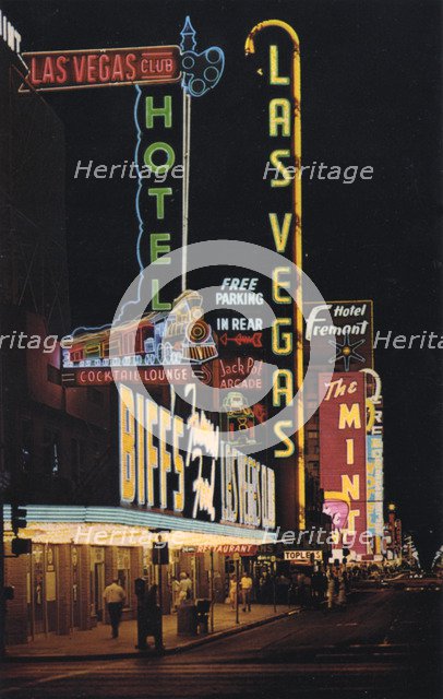 Fremont Street at night, Las Vegas, Nevada, USA, 1968. Artist: Unknown