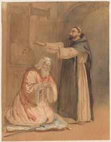 The Blessing of a King by a Monk, 1860. Creator: Ferdinand Ernst Lintz.