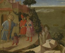 Saint Romuald Refuses Emperor Otto III Admission to the Church, 1435. Creator: Fra Angelico.