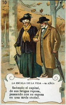 Picture card 'The scale of life'. Number 10, 1902, for the company 'Chocolates Amatller'. Creator: Mestres, Apeles. (1854-1936).