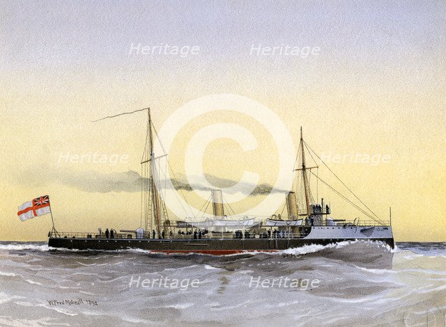 HMS 'Speedwell', Royal Navy torpedo gunboat, 1892.Artist: William Frederick Mitchell