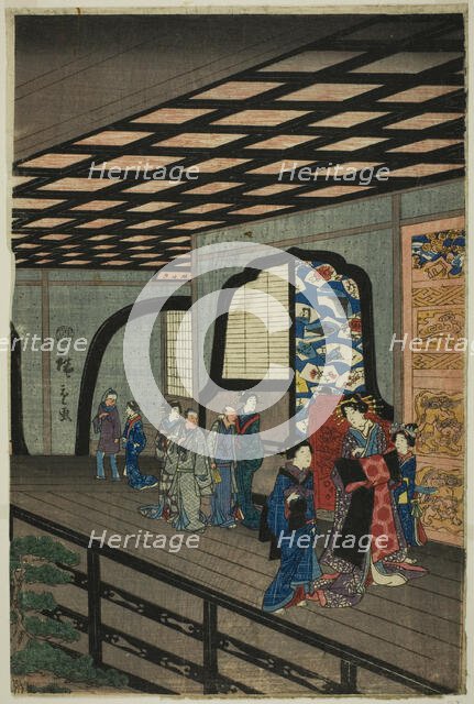Upper Floor of the Gankiro in Yokohama (Yokohama Gankiro age), 1860. Creator: Utagawa Hiroshige II.