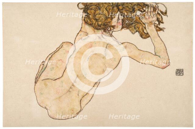 Crouching Nude, Back View, 1917. Creator: Schiele, Egon (1890-1918).
