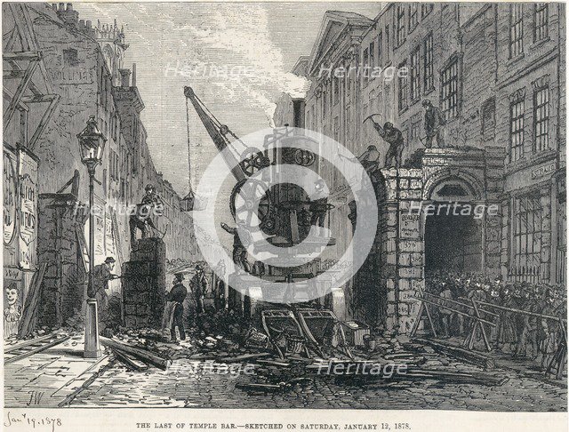 Demolition of Temple Bar, London, 1878. Artist: Unknown.