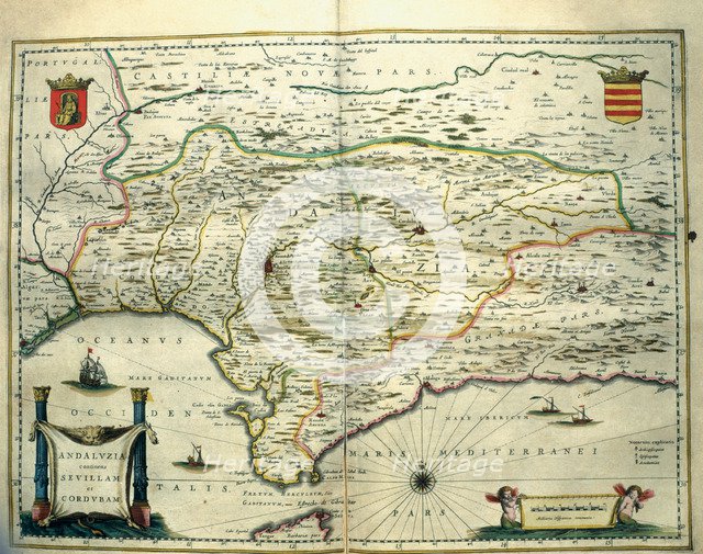 Andalusia, colored engraving from the book 'Le Theatre du monde' or 'Nouvel Atlas', 1645, created…