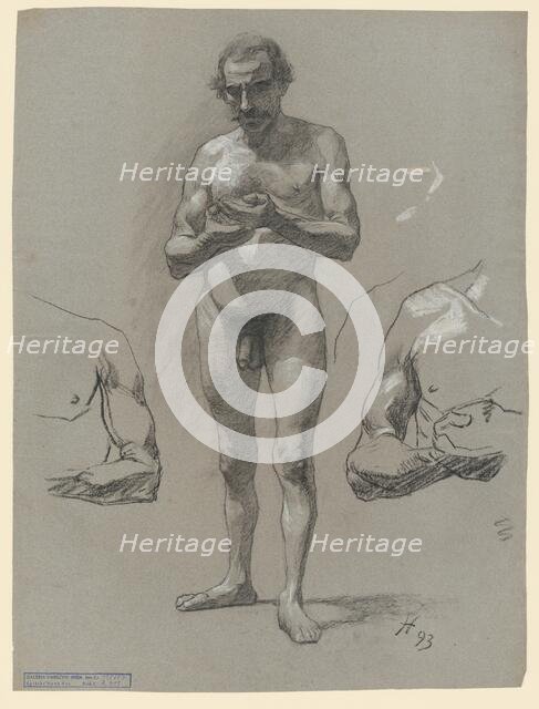 Study of a standing male nude, 1893. Creator: Jozef Hanula.