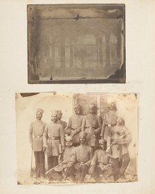 Second Attempt to Photograph Our Room at Delhi; Loyal Naluc officers taken at Umballa, 1850s. Creator: Unknown.