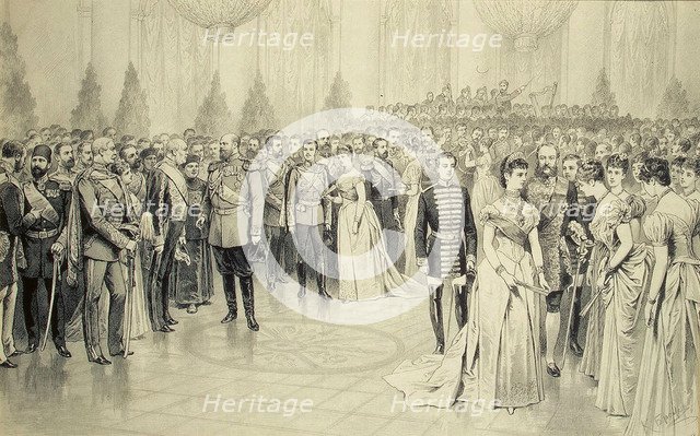 Court Ball in the St Nicholas Hall of the Winter Palace, 1880s.  Creator: Brozh, Karel (Carl) (1836-1901).