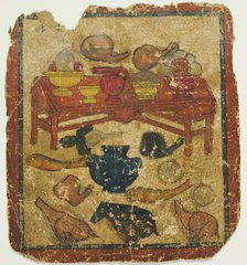 Offerings of Food, from a Set of Initiation Cards (Tsakali), 14th/15th century. Creator: Unknown.