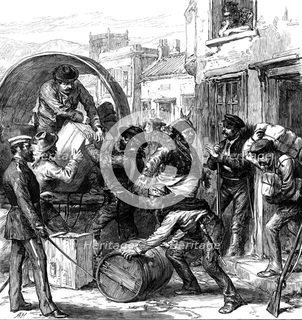 The Civil War in Spain: insurgents from Carthagena foraging at Torrevieja, 1873. Creator: Unknown.