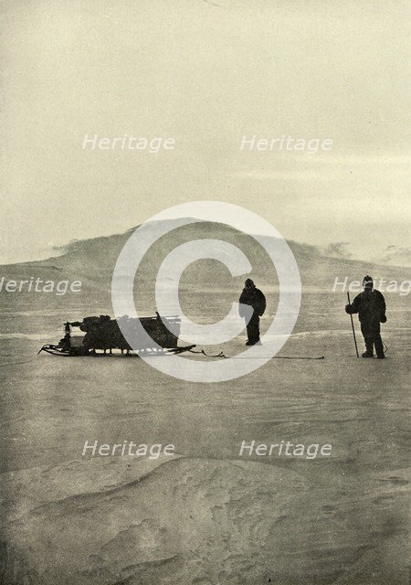 'Sledging on the Barrier Before the Return of the Sun', c1908, (1909). Artist: Unknown.