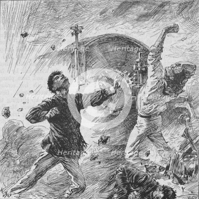 'The Shell Burst Among Her Bow Guns', 1902. Artist: William Heysham Overend.