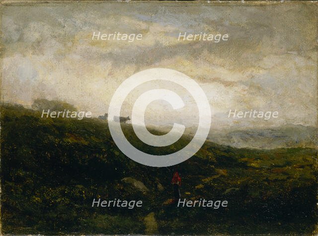 Untitled (cows descending hillside), 1881. Creator: Edward Mitchell Bannister.