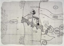 Plan depicting the siege by Sir John Perot, Lord President of Munster, County Kerry Castlemaine,1572 Creator: Unknown.