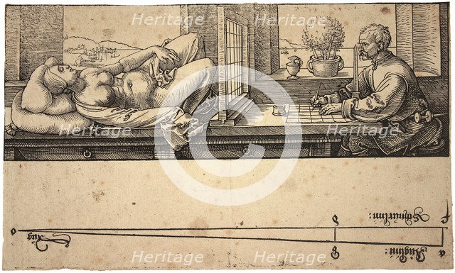 Artist Drawing a Nude with Perspective Device, 1538. Artist: Dürer, Albrecht (1471-1528)