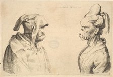 Two deformed heads facing each other, 1625-77. Creator: Wenceslaus Hollar.