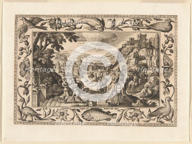 Rebecca and Eliezer at the Well, from Landscapes with Old and New Testament Scenes and..., 1584. Creator: Adriaen Collaert.