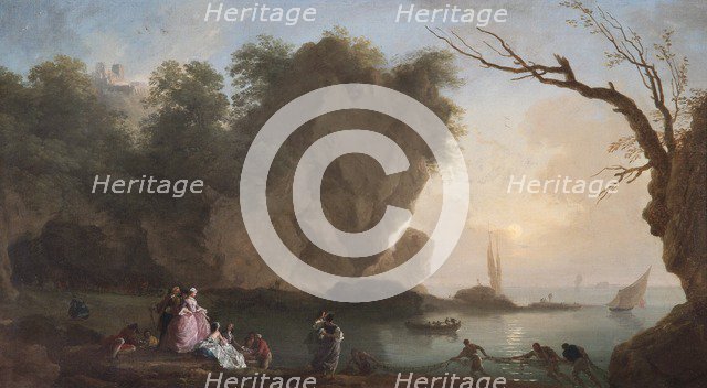 'Sunset: View over a Bay with Figures', 1742. Artist: Claude-Joseph Vernet.