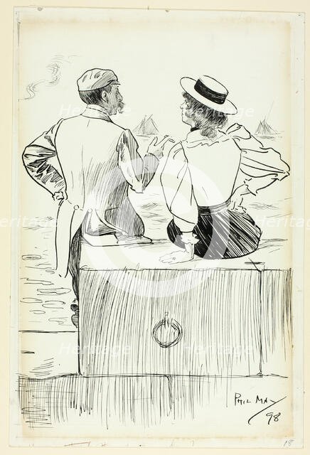 Man and Woman Sitting on Wharf, 1898. Creator: Philip William May.