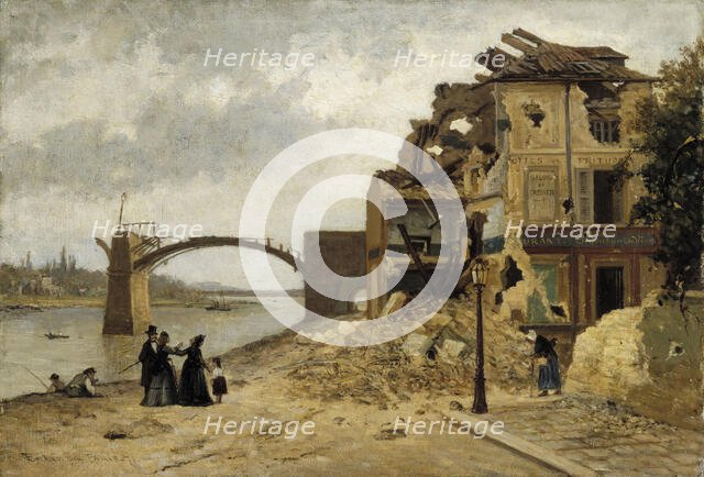 The Bridge at Asnières after the Siege of Paris in 1871, 1871. Creator: Adolf von Becker.
