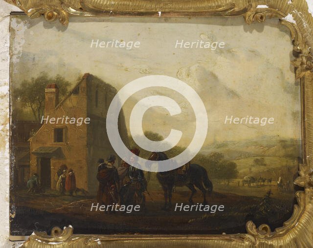 In front of the village hut, 1820-1870. Creator: Edouard Swebach.