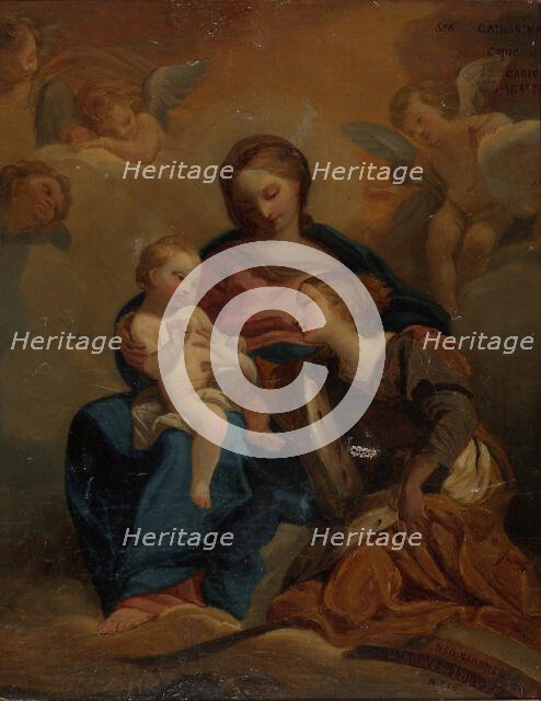 The Mystical Marriage of Saint Catherine, copy, 1850. Creator: Nils Jakob Blommer.