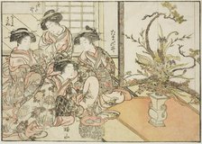 Courtesans of Yotsumaya, from the book "Mirror of Beautiful Women of the Pleasure Quarters..., 1776. Creator: Shunsho.