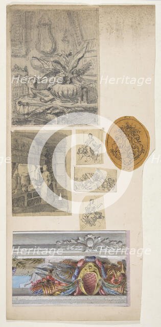 Seven drawings,including four decorative motifs and two scenes of interiors, 1830-97. Creators: Jules-Edmond-Charles Lachaise, Eugène-Pierre Gourdet.