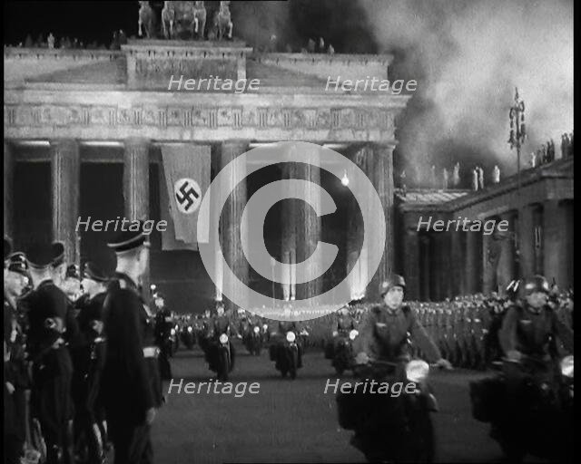 German Officers and Soldiers Lining Pariser Platz by the Brandenburg Gate...,1937 Creator: British Pathe Ltd.