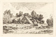 A Low Cottage with a Herdsman Leading His Flock, 1771. Creator: Nicolas Perignon.