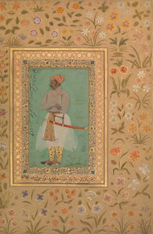 Portrait of Maharaja Bhim Kanwar, Folio from the Shah Jahan Album, verso: ca. 1615-29. Creators: Mir 'Ali Haravi, Nanha.