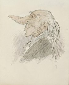 Caricatural head of an old man with a long nose, c.1854-c.1887. Creator: Alexander Ver Huell.