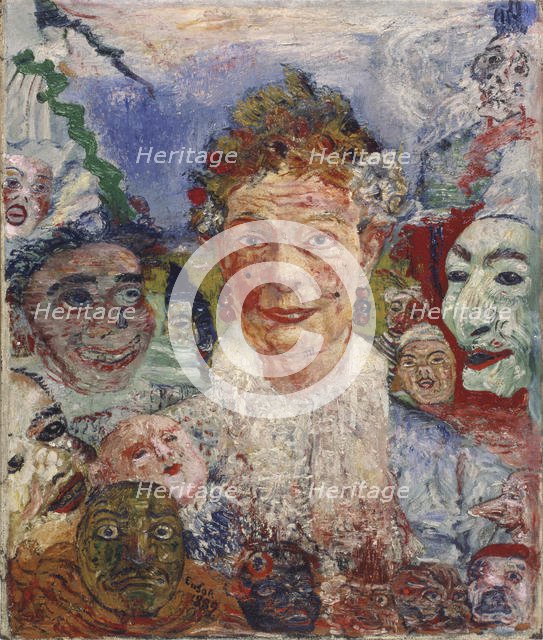 Old Lady with Masks, 1889. Artist: Ensor, James (1860-1949)