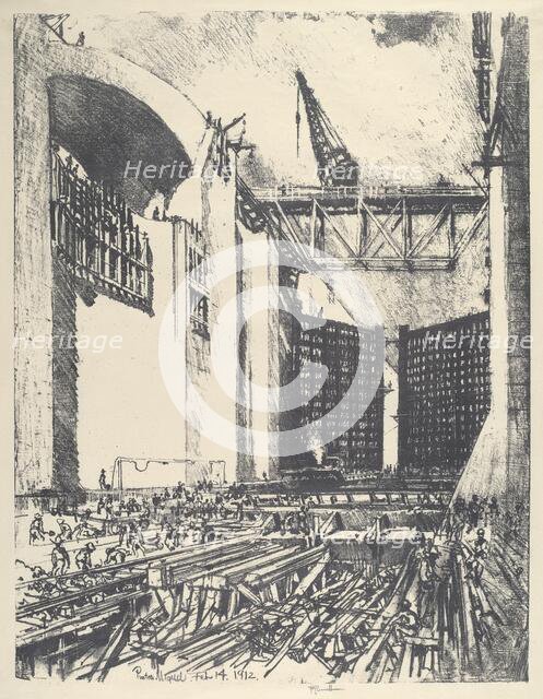 Laying the Floor of Pedro Muguel Lock, 1912. Creator: Joseph Pennell.