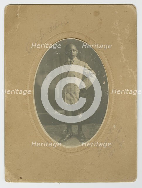 Photograph of Lucius Harper, Jr. "off to school", ca. 1910. Creator: Lucius Harper.