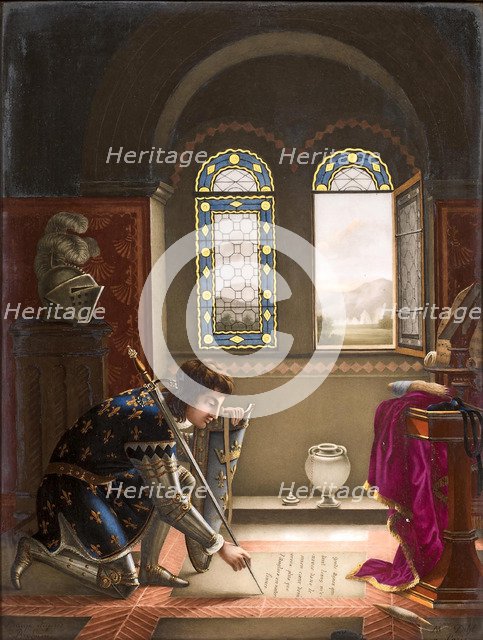 Charles VII writing a farewell letter to Agnes Sorel (After Richard).