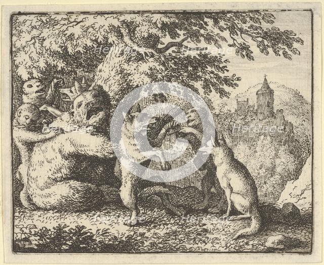 On Order of the Lion, a Piece of Skin is Taken from the Bear, A Piece of the Front Paws..., 1650-75. Creator: Allart van Everdingen.