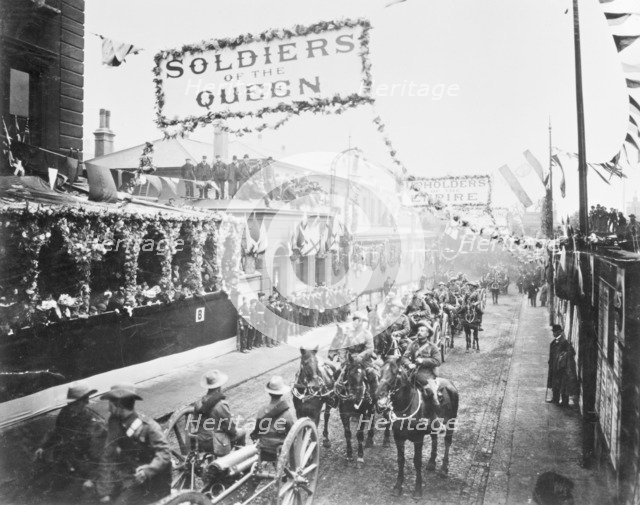 Military procession during Queen Victoria's Jubilee, 1897. Artist: Unknown