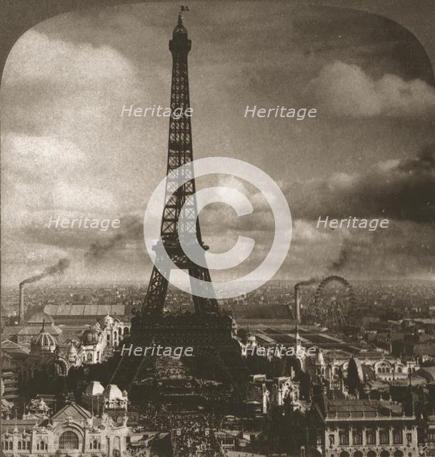 'Eiffel Tower, 300 meters high, across the Seine from the Trocadero, Paris, France', 1901.  Creator: Works and Sun Sculpture Studios.