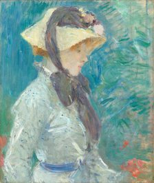 Young Woman with a Straw Hat, 1884. Creator: Berthe Morisot.