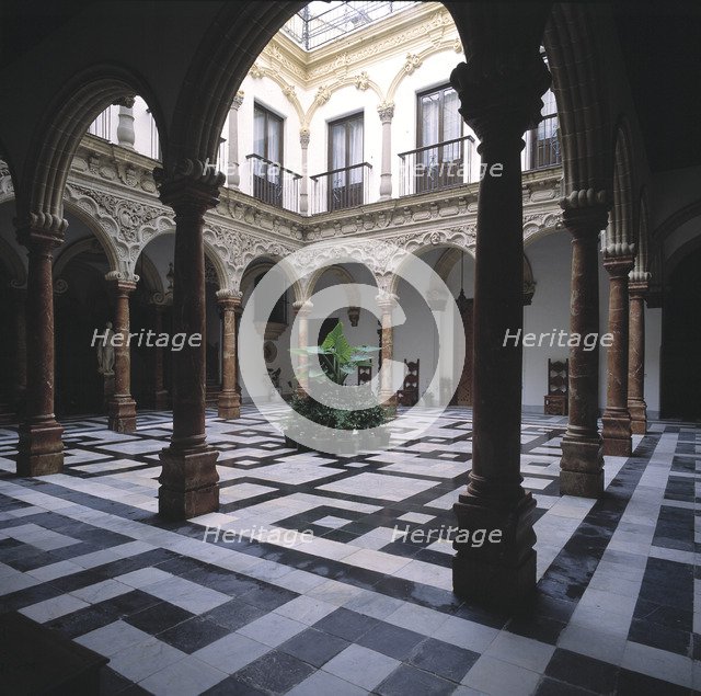 View of the arcaded interior courtyard in the palace of the Marquis of Domecq, project by Antonio…