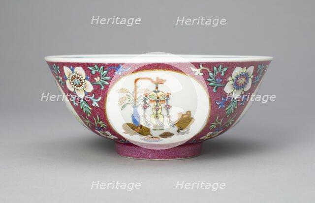 Ruby-Ground Medallion Bowl, Qing dynasty (1644-1911), Daoguang reign (1821-1850). Creator: Unknown.