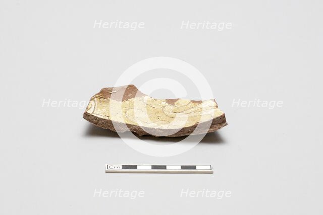 sherd, red body, white slip, yellow glaze, Mamluk period, 1250-1516. Creator: Unknown.