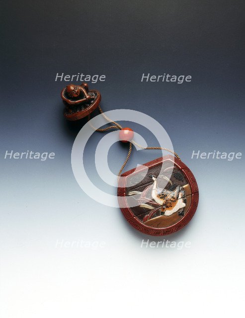 Lacquer inro with Daruma and geese, Japan, 18th century. Artist: Ritsuo