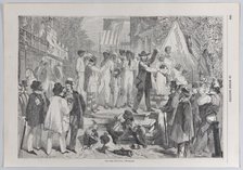 Une vente d'esclaves, à Richmond (A Slave Auction at Richmond), from "Le Monde I..., March 23, 1861. Creator: Bourcier.