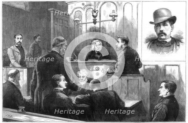 Examination of John Daly, alias Denman, at the Birkenhead police court, 1884. Artist: Unknown