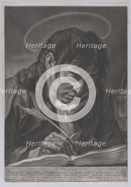 Saint John the Evangelist; head and shoulders, writing with a quill; after Gi..., ca. 1750-ca. 1760. Creator: Johann Lorenz Haid.